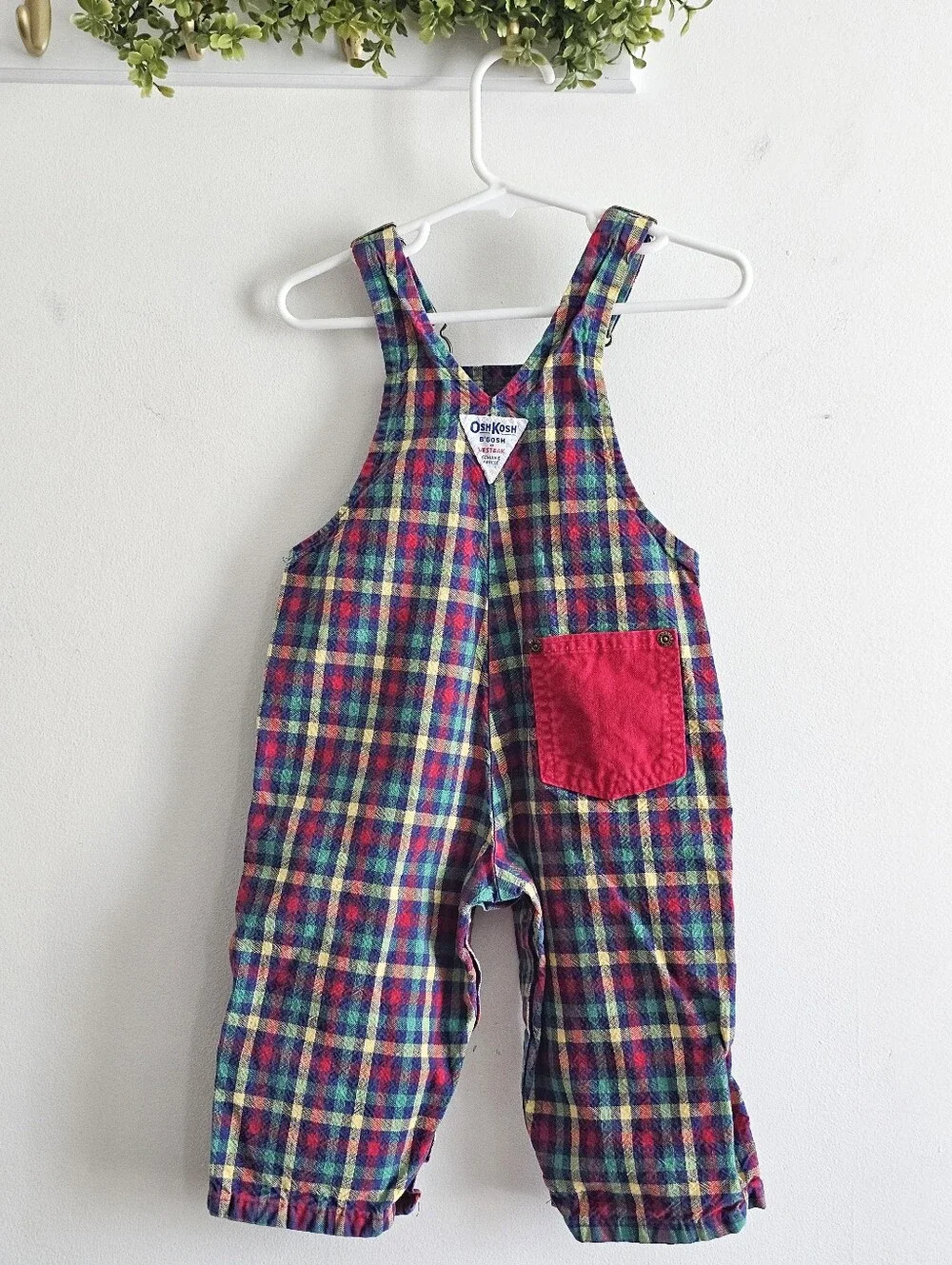 Vintage 80s/90s OshKosh B’Gosh Vestbak Plaid Overalls Toddler 18M Made In USA